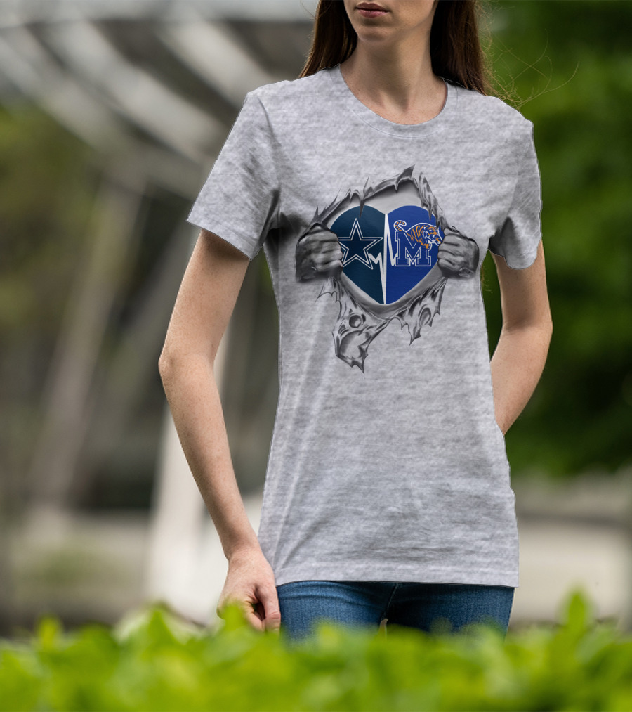 Cowboys Heart Memphis Tigers Logo Fusion T-Shirt