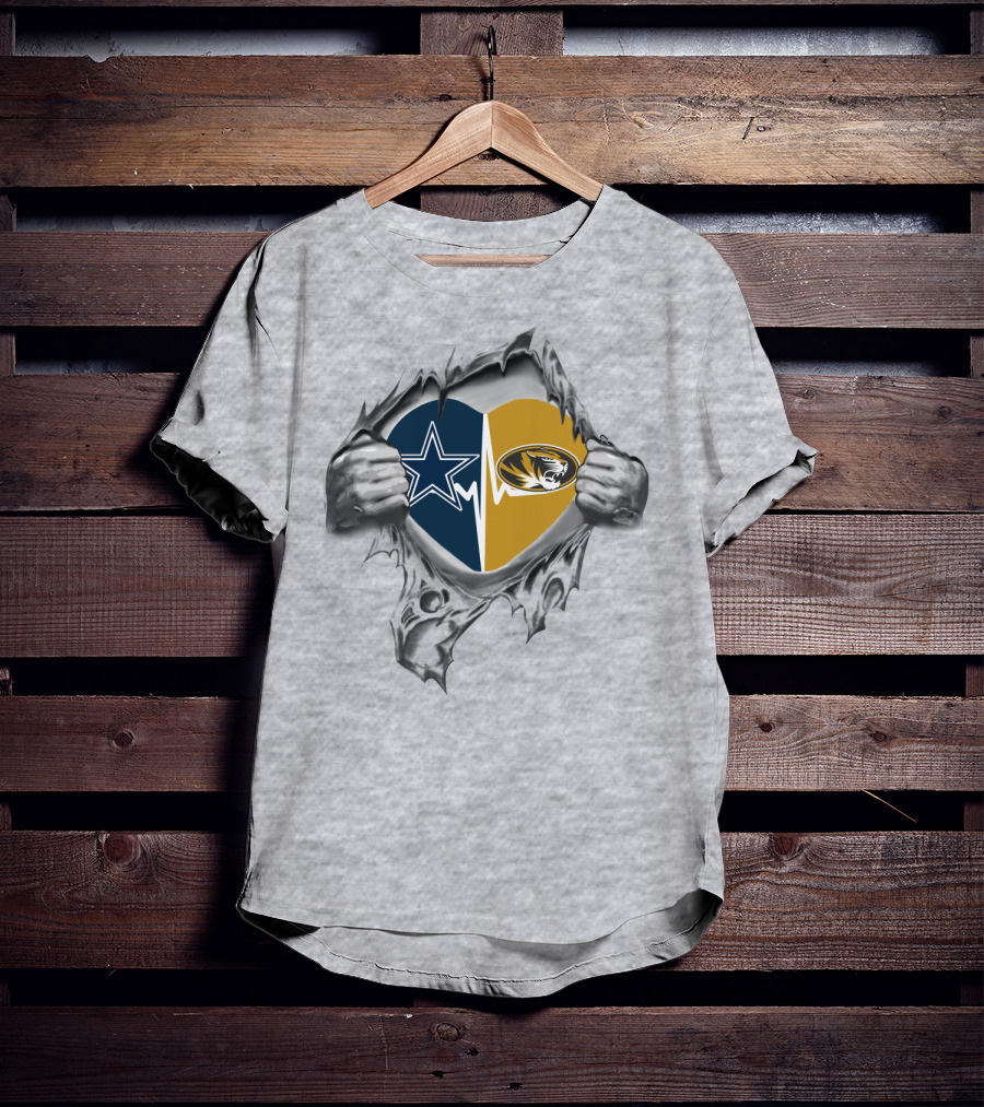 Cowboys Missouri Tigers Heartbeat Fan Passion T-Shirt