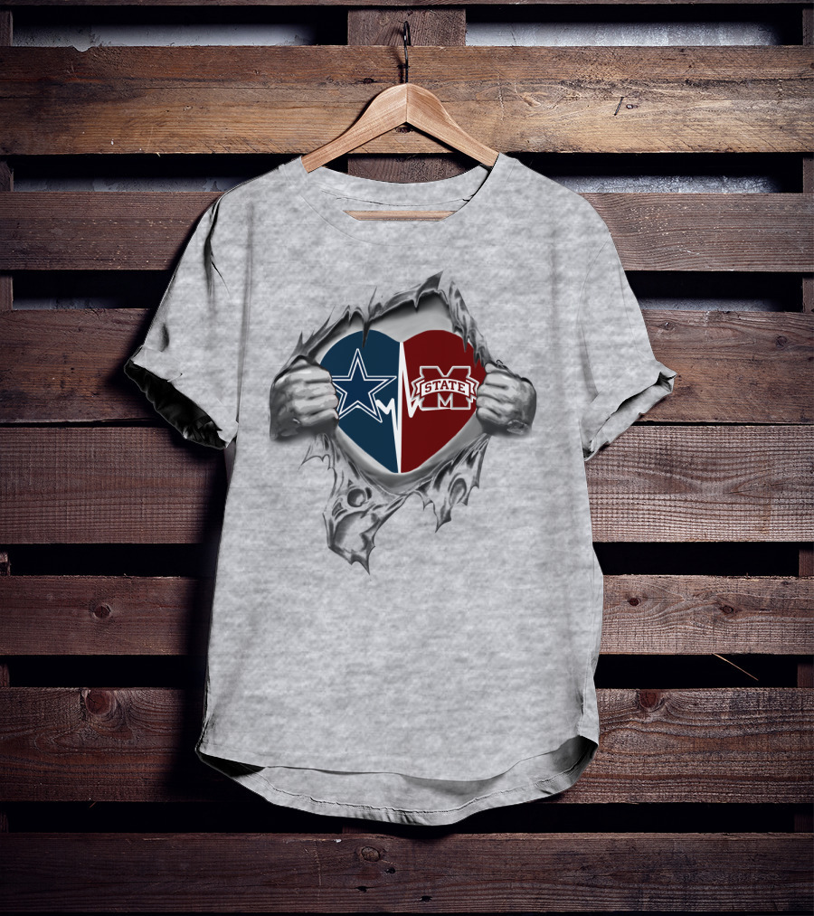 Cowboys Ms State Heart Hands Dallas Football Mississippi Bulldogs Passion T-Shirt