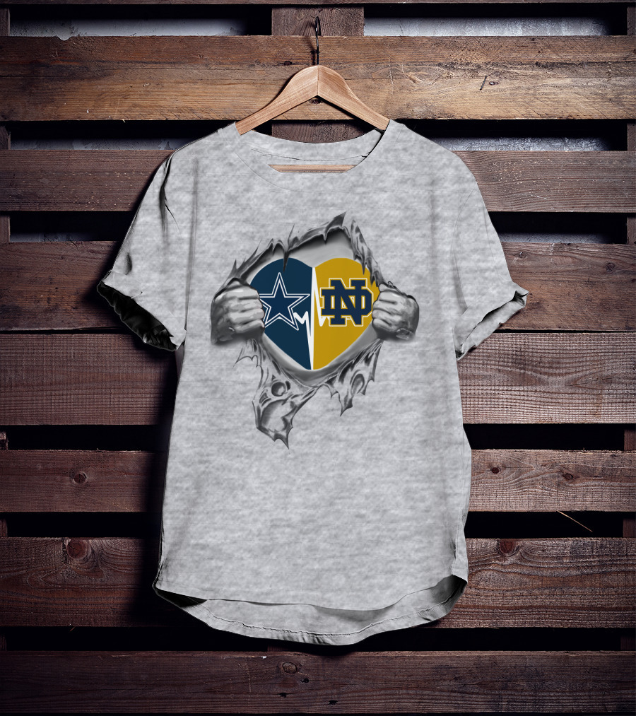 Cowboys Star And Notre Dame Fighting Irish Heart T-Shirt