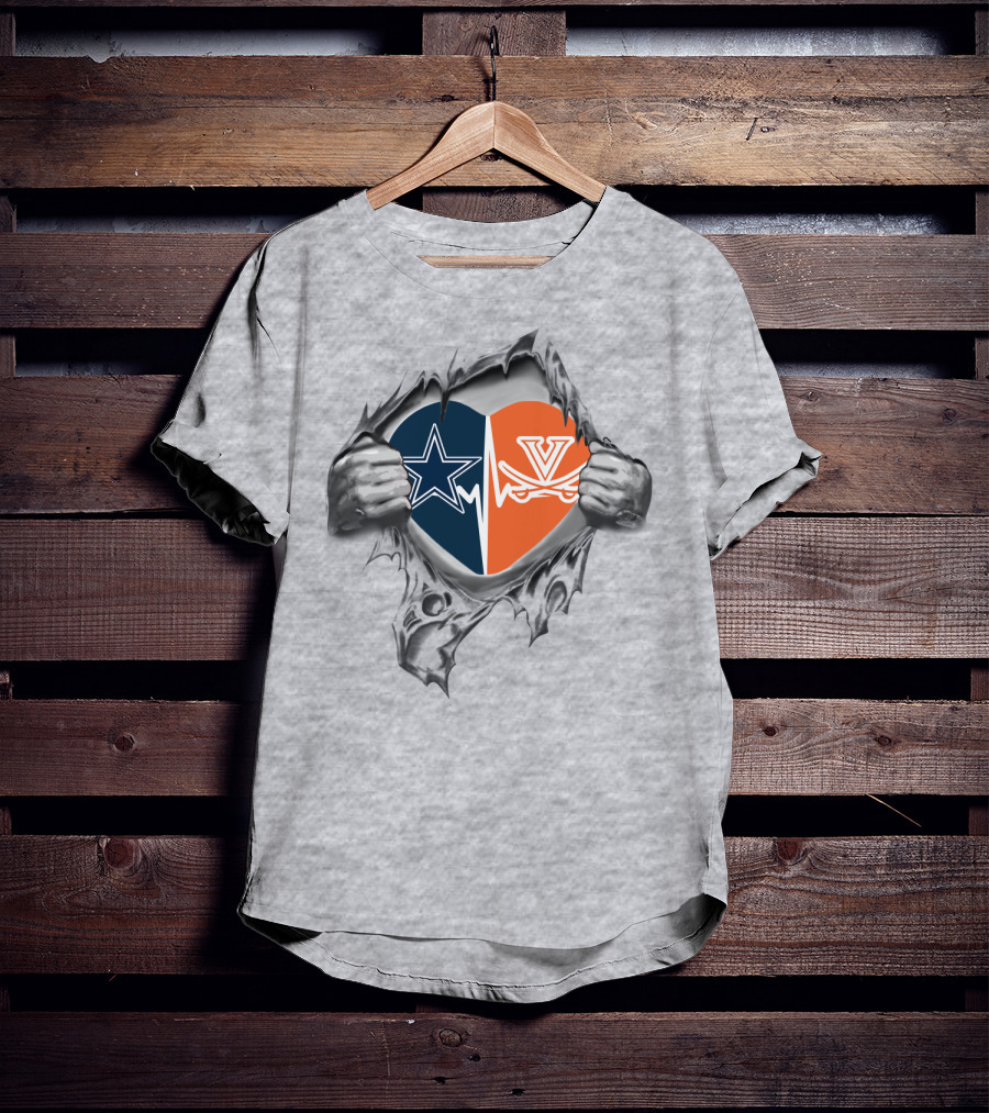 Dallas Cowboys Virginia Cavaliers Heart Star Emblem Loyalty T-Shirt