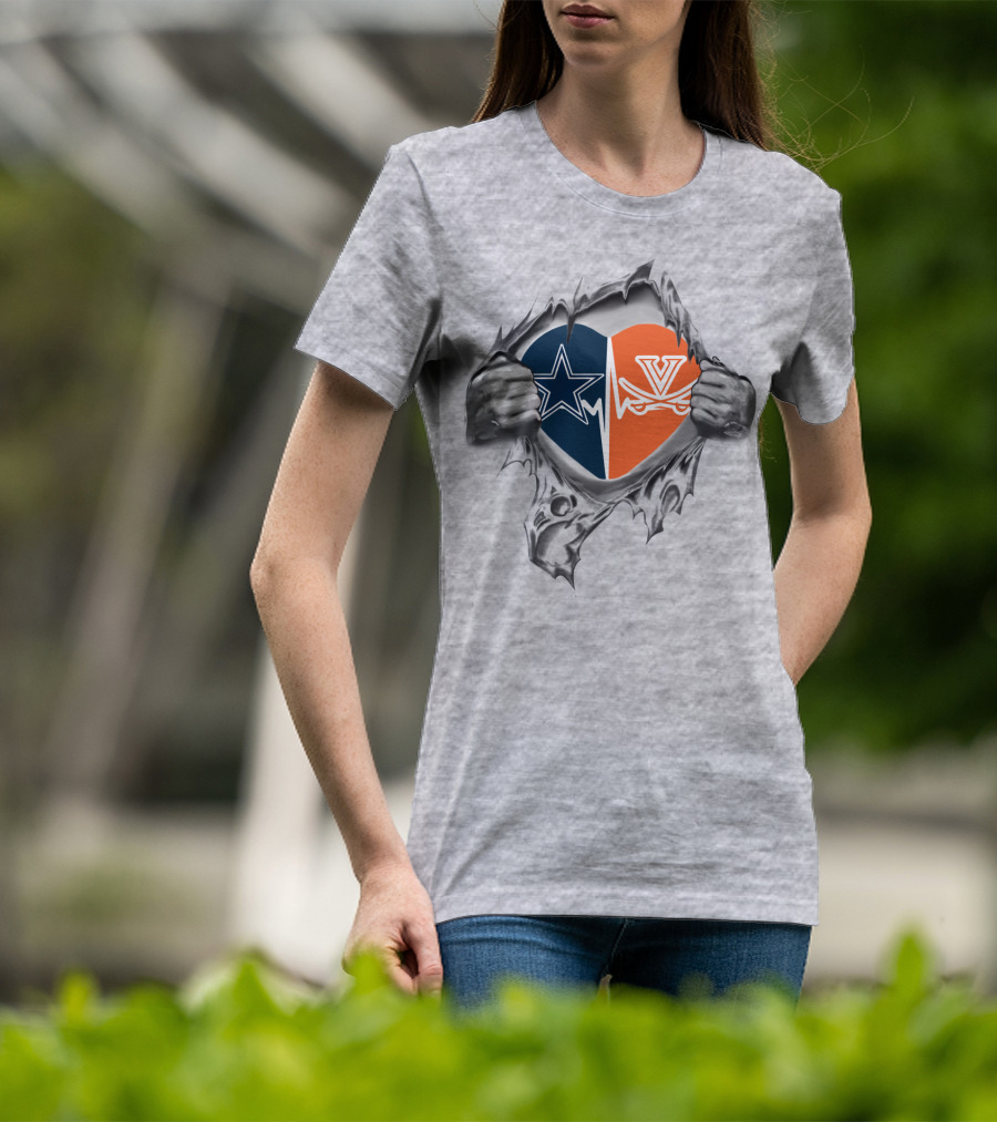 Dallas Cowboys Virginia Cavaliers Heart Star Emblem Loyalty T-Shirt