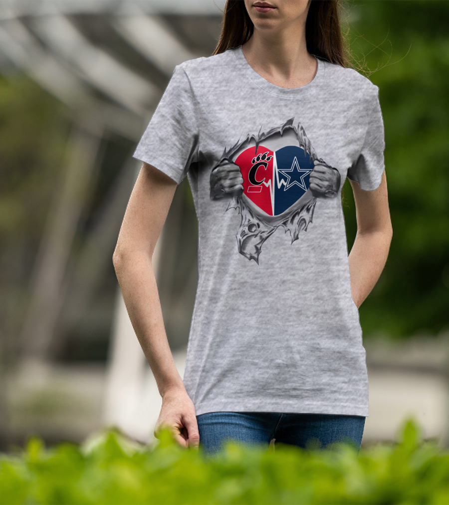 Cowboys Bearcats Heartbeat Split Logo Showdown T-Shirt