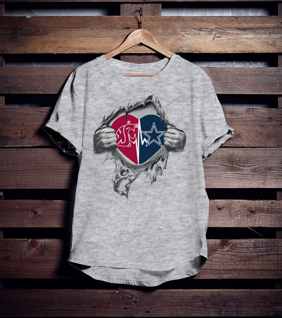 Cowboys Washington State Cougars Heart Torn T-Shirt