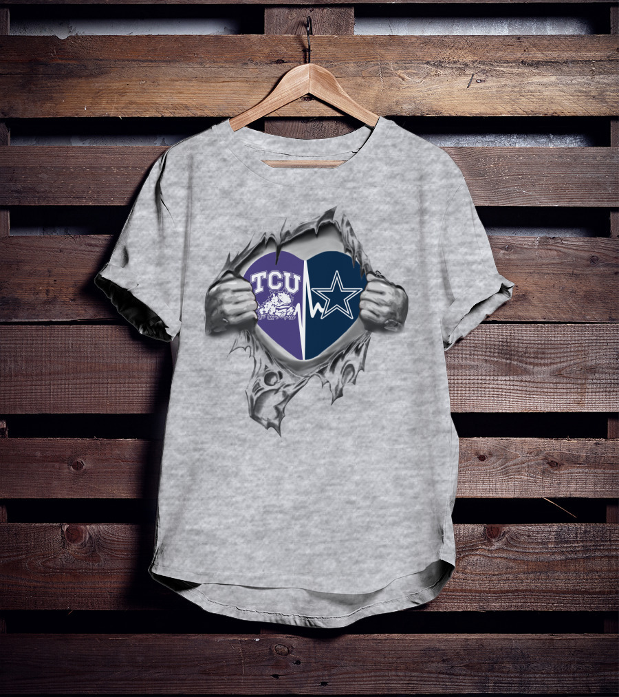 Cowboys TCU Heart Logo With Horned Frog And Star Emblem T-Shirt