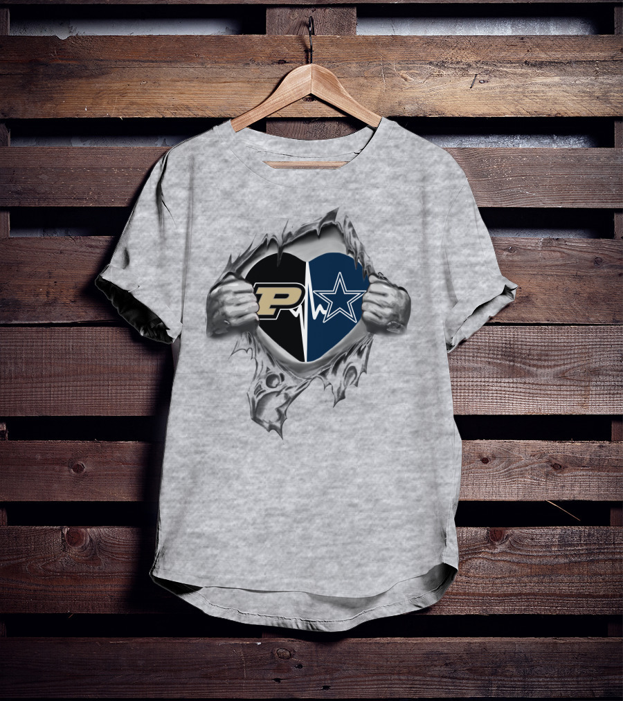 Purdue Cowboys Heartbeat Fusion With Torn Hands T-Shirt