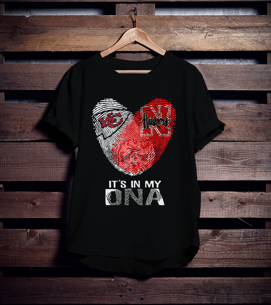 Chiefs Huskers It's In My DNA Fingerprint Heart T-Shirt