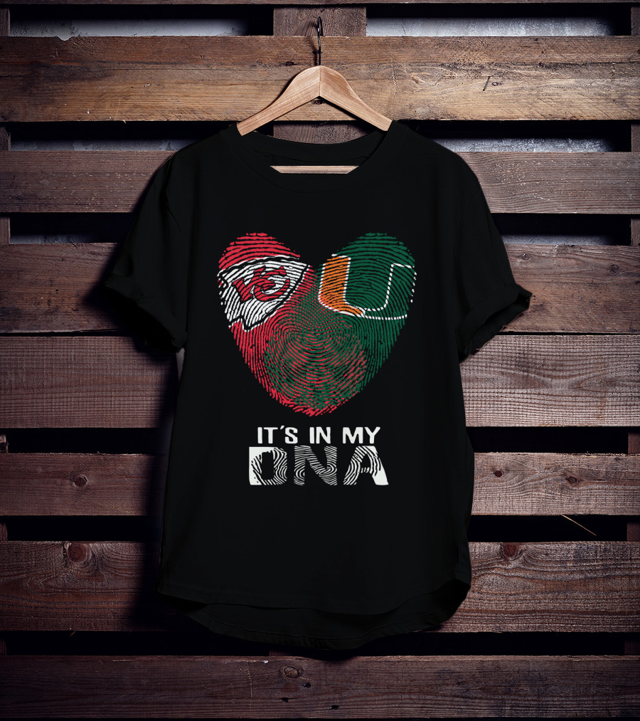 Kansas City Chiefs Miami Hurricanes It's In My Dna Fingerprint Heart T-Shirt