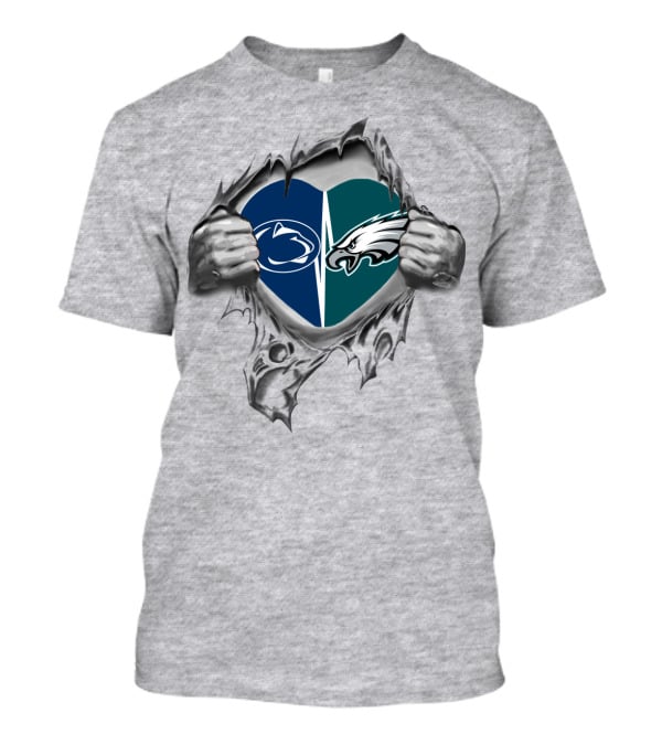 Penn State Nittany Lions Philadelphia Eagles Heart Logo Tear T-Shirt