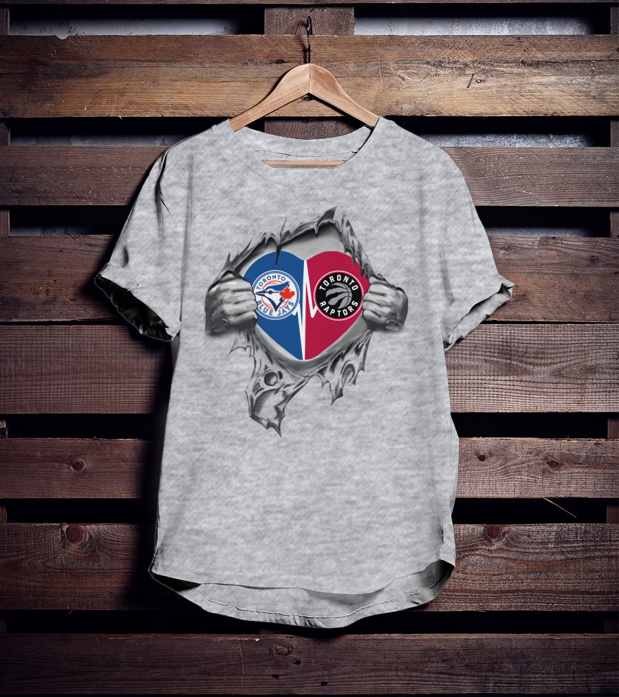 Toronto Blue Jays Raptors Heart Torn Skin Fan Logos T-Shirt