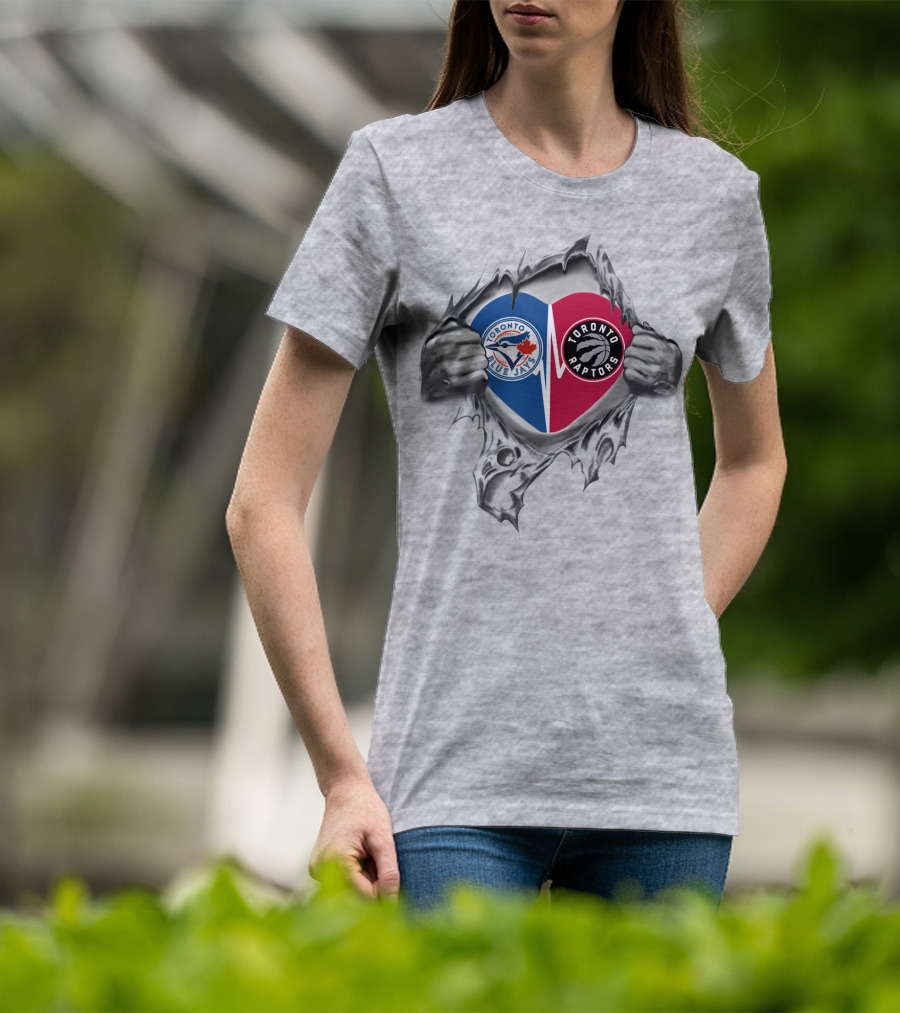 Toronto Blue Jays Raptors Heart Torn Skin Fan Logos T-Shirt