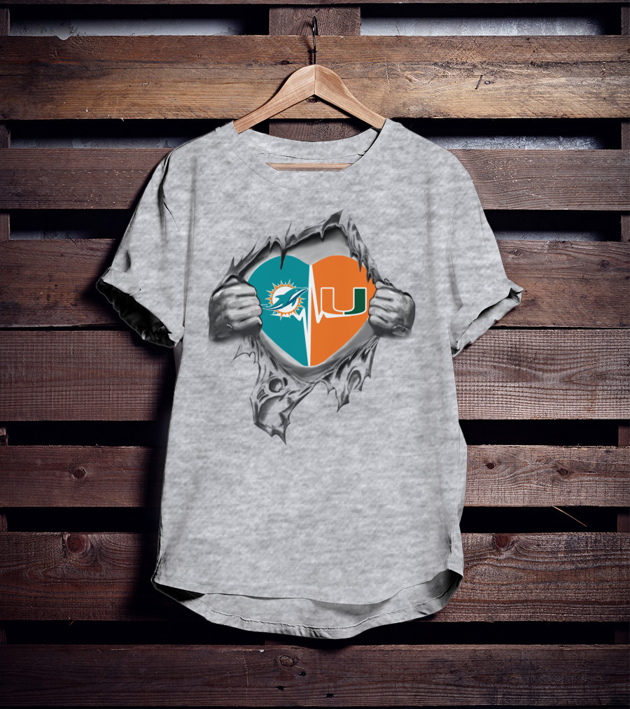 Miami Dolphins University Hurricanes Heartbeat Passion Fusion T-Shirt