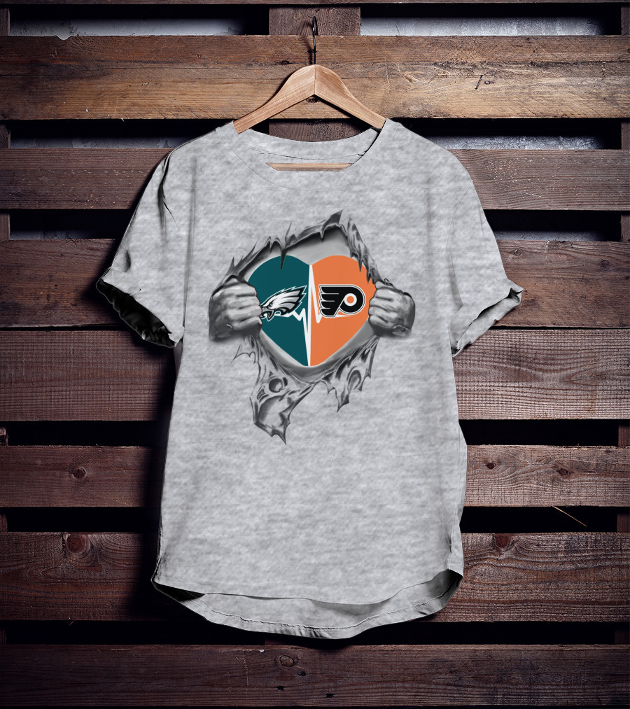 Eagles Flyers Heart Torn Open Passion T-Shirt
