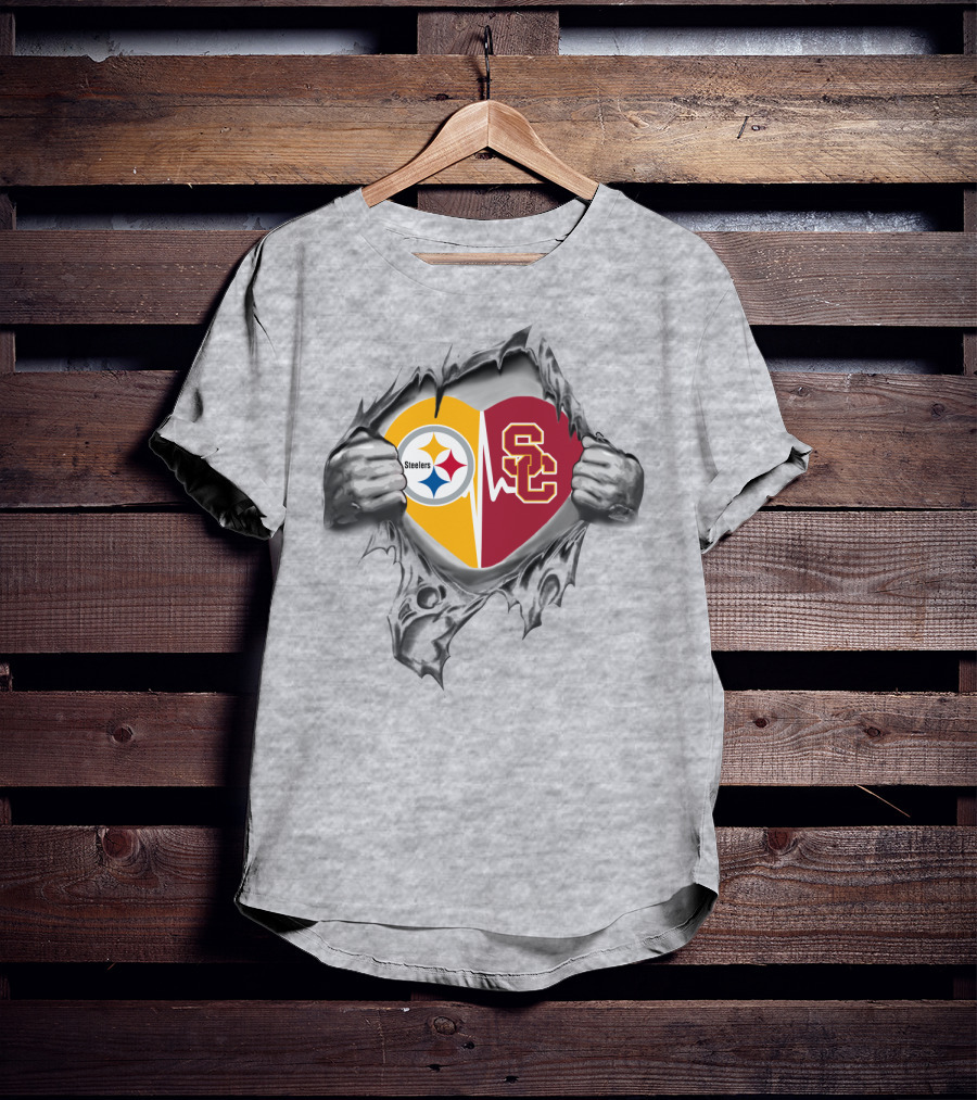 Steelers Trojans Heart Peel Steelers Emblem Trojan T-Shirt