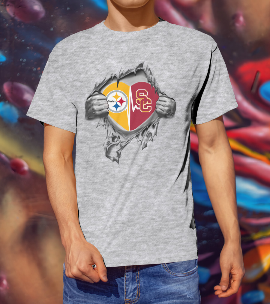 Steelers Trojans Heart Peel Steelers Emblem Trojan T-Shirt