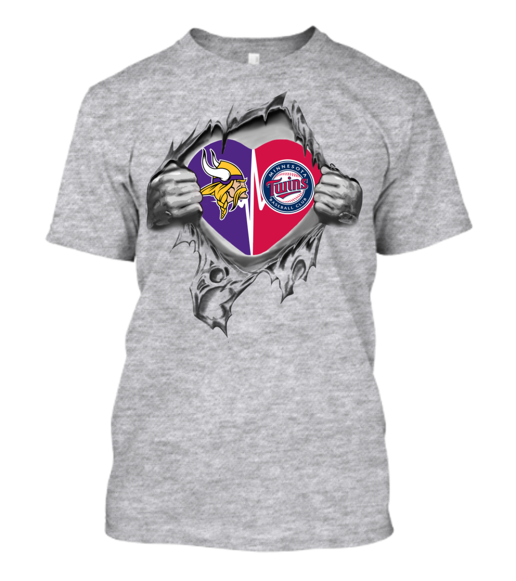 Vikings Twins Minnesota Baseball Football Heart Torn T-Shirt