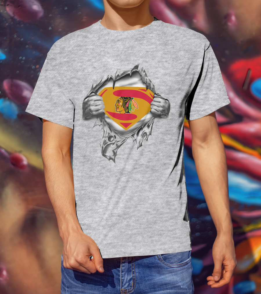 Blackhawks Superman Chest Emblem Fusion T-Shirt