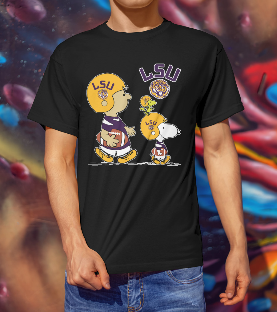 LSU Tigers Peanuts Characters Football Helmets T-Shirt