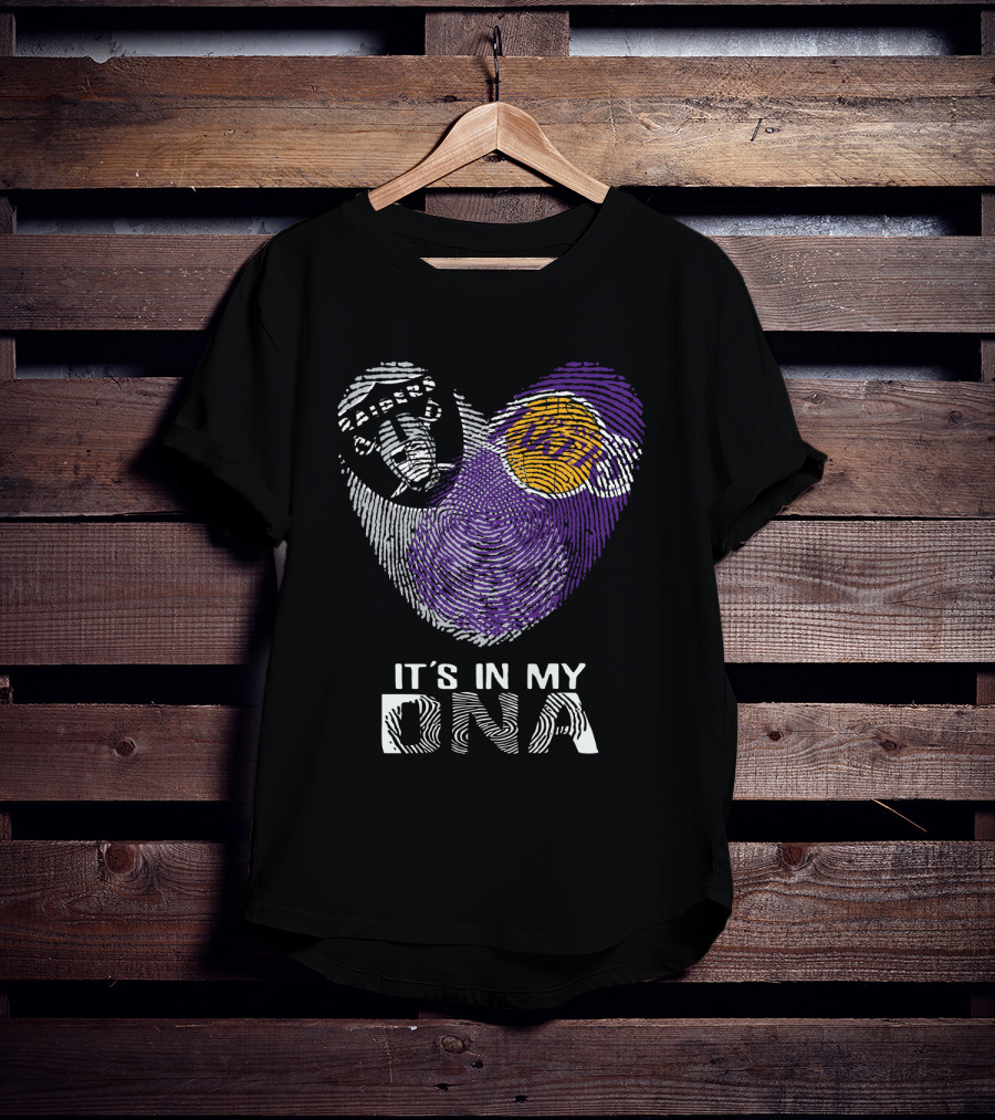 Raiders Lakers Fingerprint Heart It's In My Dna T-Shirt