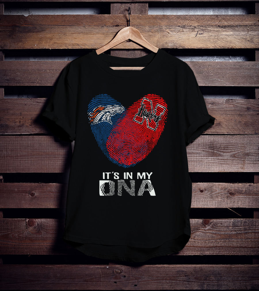 Broncos Huskers It's In My DNA Fingerprint Heart T-Shirt
