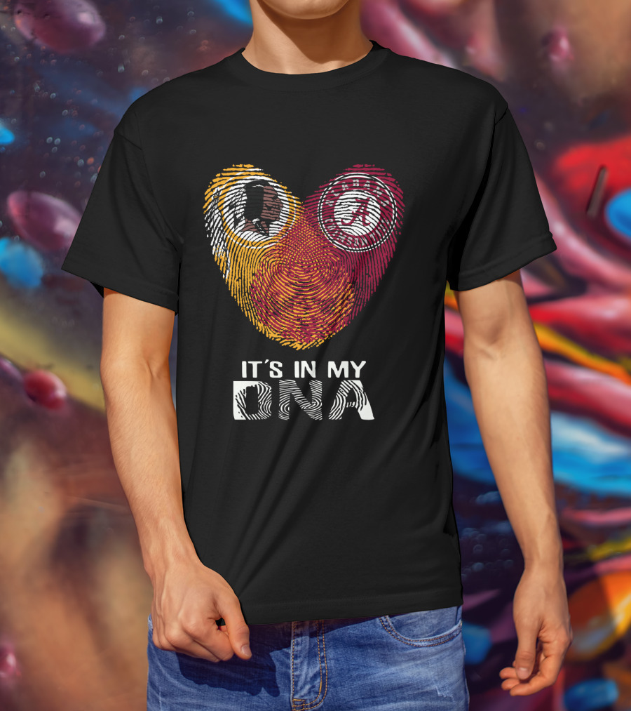 Redskins Crimson Tide It's In My Dna Fingerprint Heart T-Shirt
