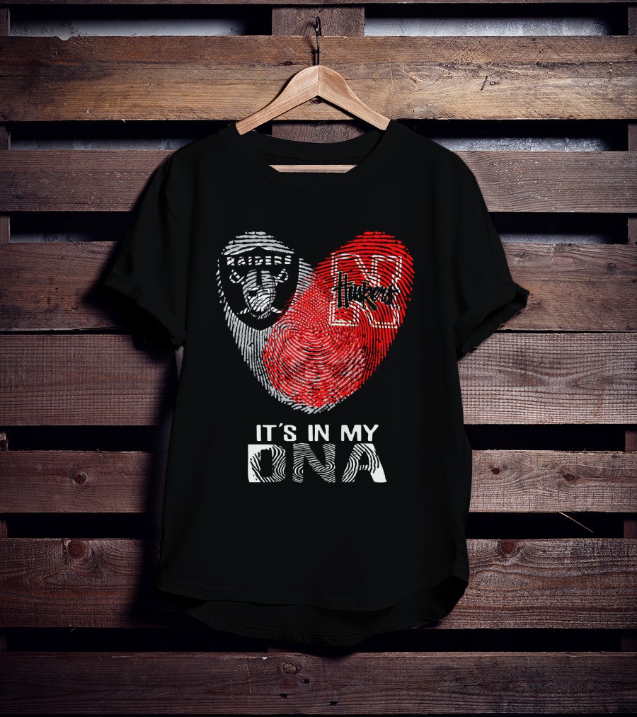 Raiders Huskers It's In My Dna Fingerprint Heart T-Shirt