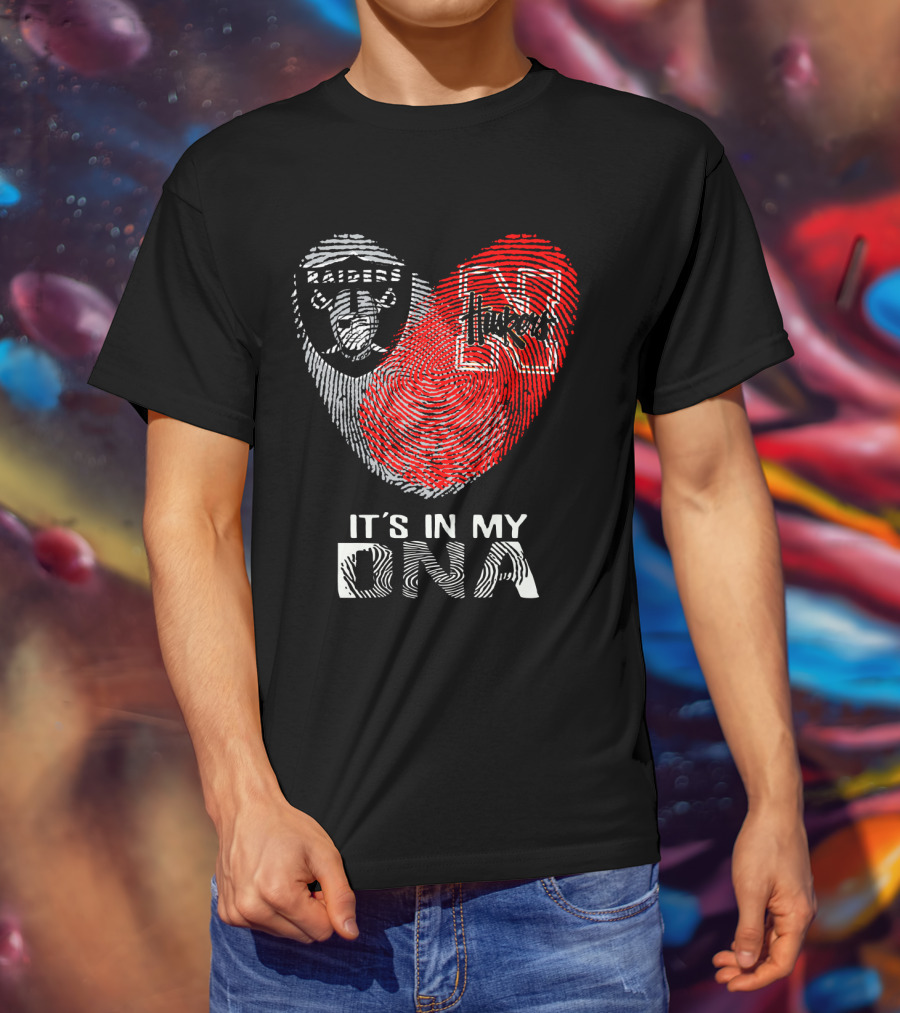 Raiders Huskers It's In My Dna Fingerprint Heart T-Shirt