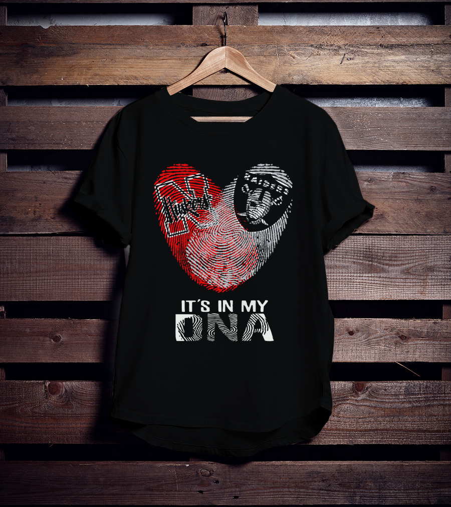 Raiders Huskers Fingerprint Heart It's In My DNA T-Shirt