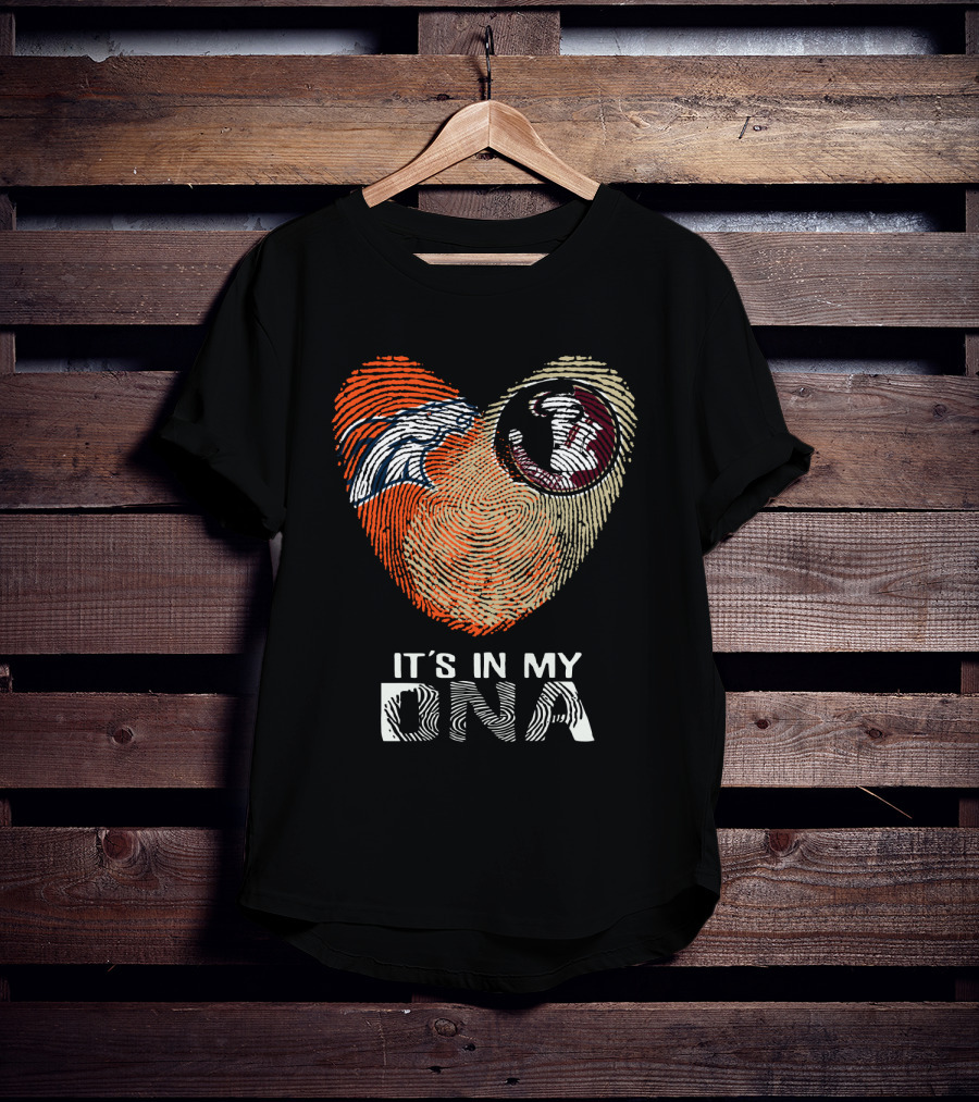 Broncos Seminoles It's In My DNA Heart Fingerprint T-Shirt