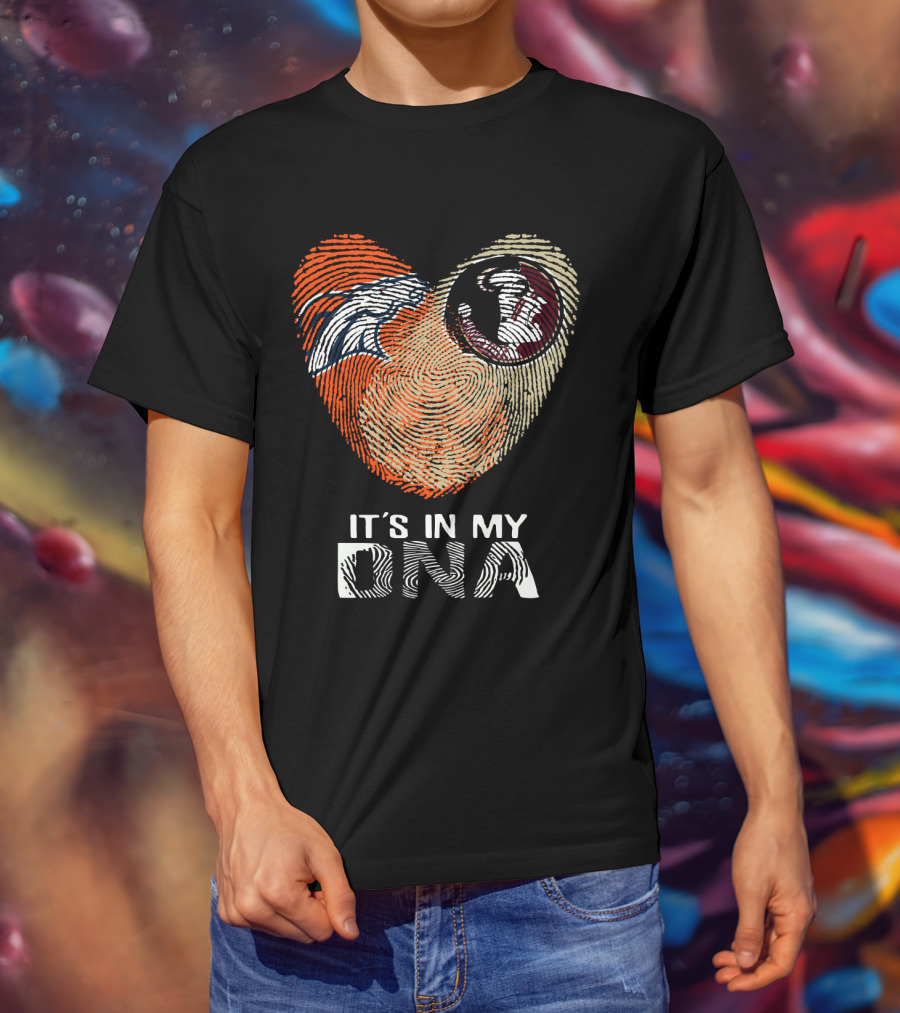 Broncos Seminoles It's In My DNA Heart Fingerprint T-Shirt
