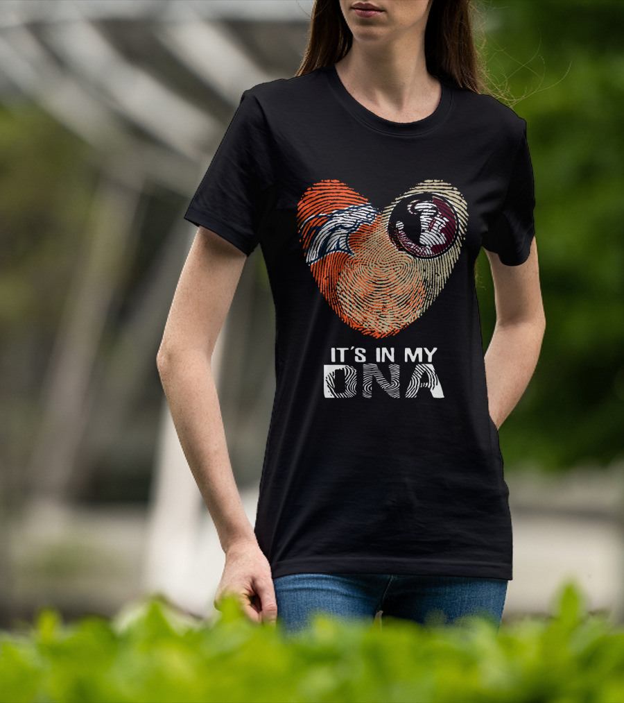 Broncos Seminoles It's In My DNA Heart Fingerprint T-Shirt