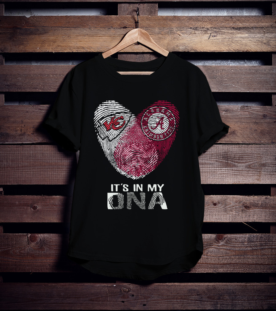 Chiefs Alabama It's In My DNA Fingerprint Kansas City Crimson Tide Heart T-Shirt