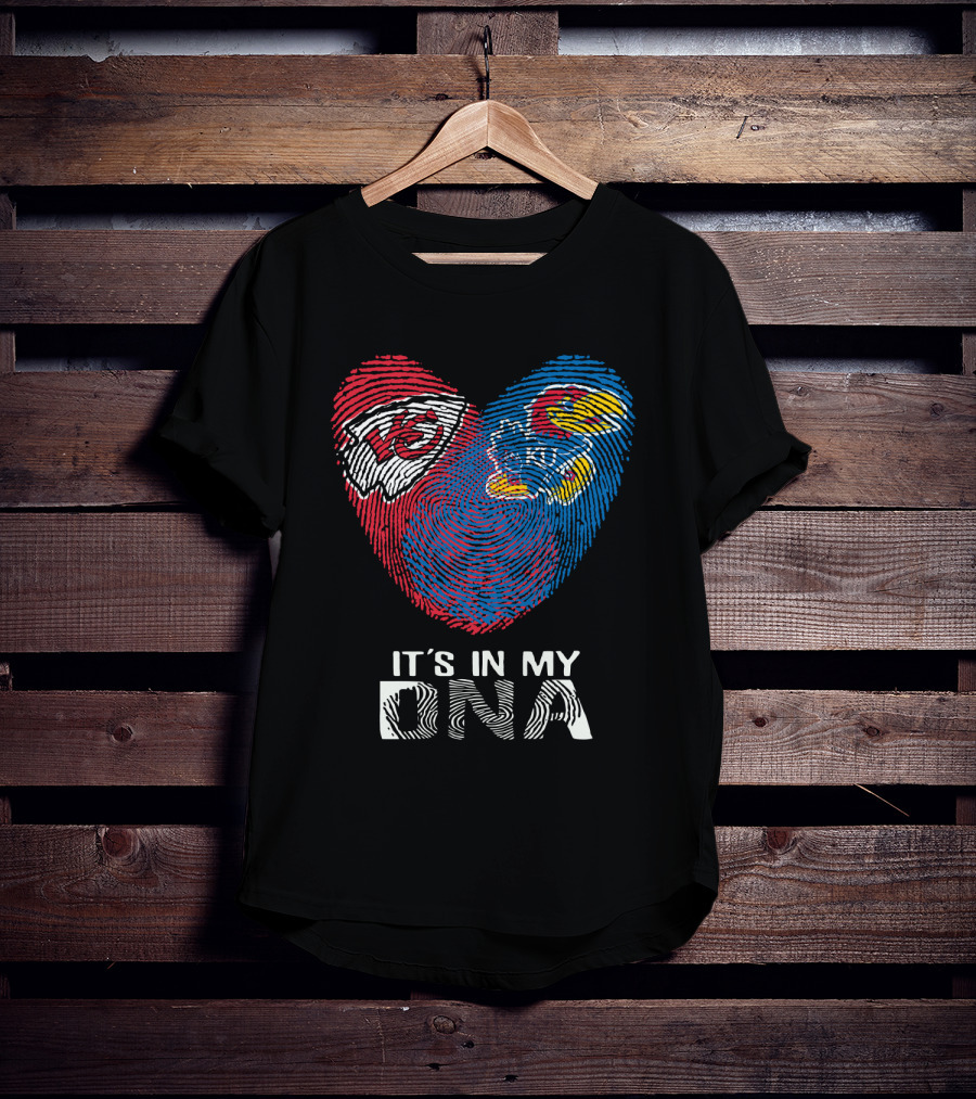 Kansas City Chiefs Kansas Jayhawks Heart It's In My Dna Fingerprint T-Shirt