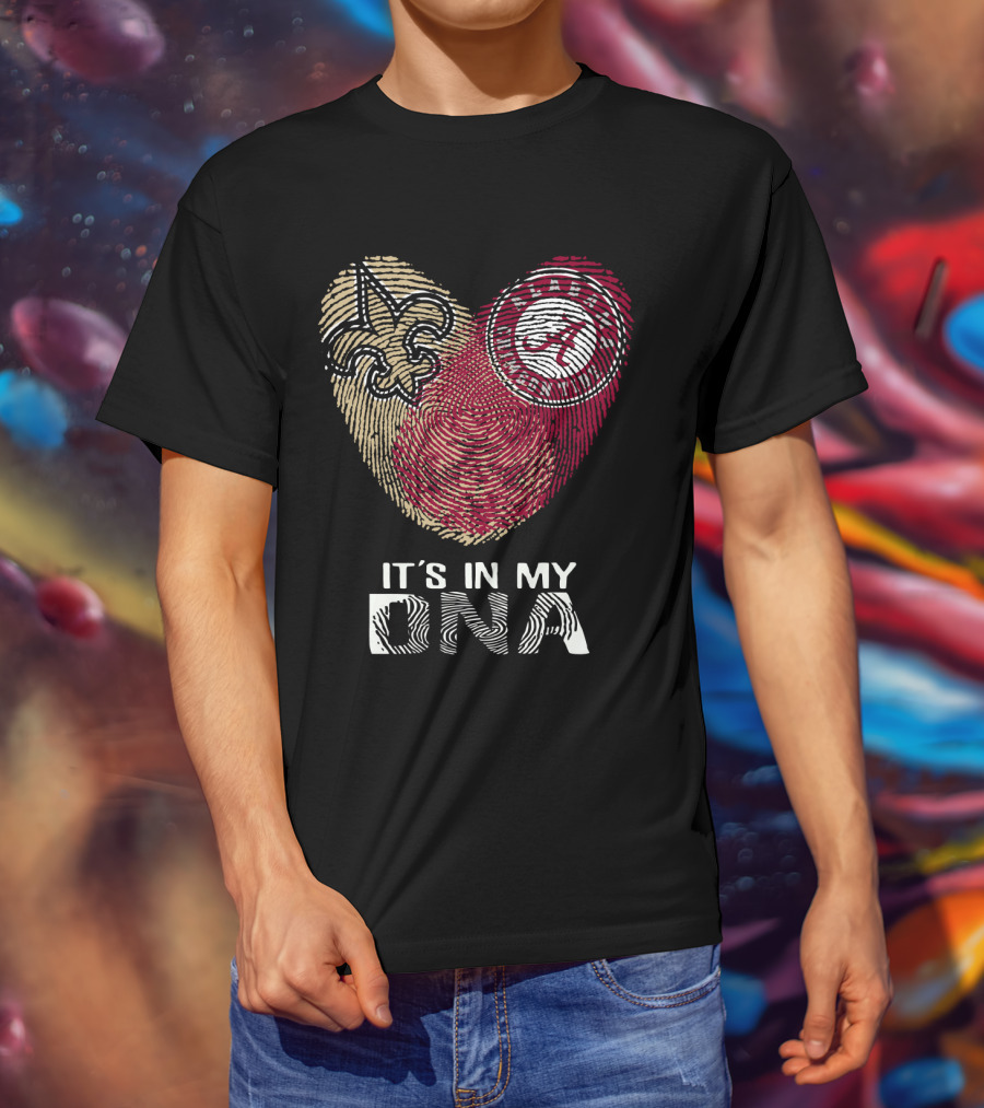 Saints Alabama It's In My DNA Fleur-de-Lis Fingerprint Crimson Tide T-Shirt