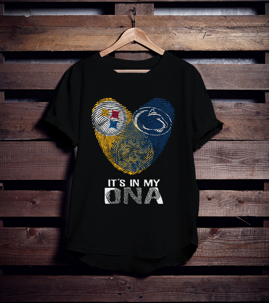 Steelers Penn State It's In My Dna Fingerprint Heart Logos T-Shirt