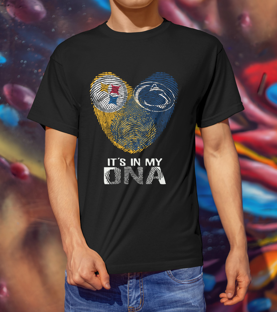 Steelers Penn State It's In My Dna Fingerprint Heart Logos T-Shirt