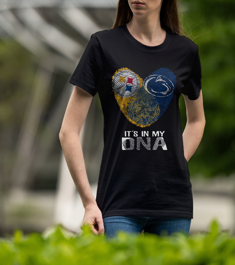 Steelers Penn State It's In My Dna Fingerprint Heart Logos T-Shirt