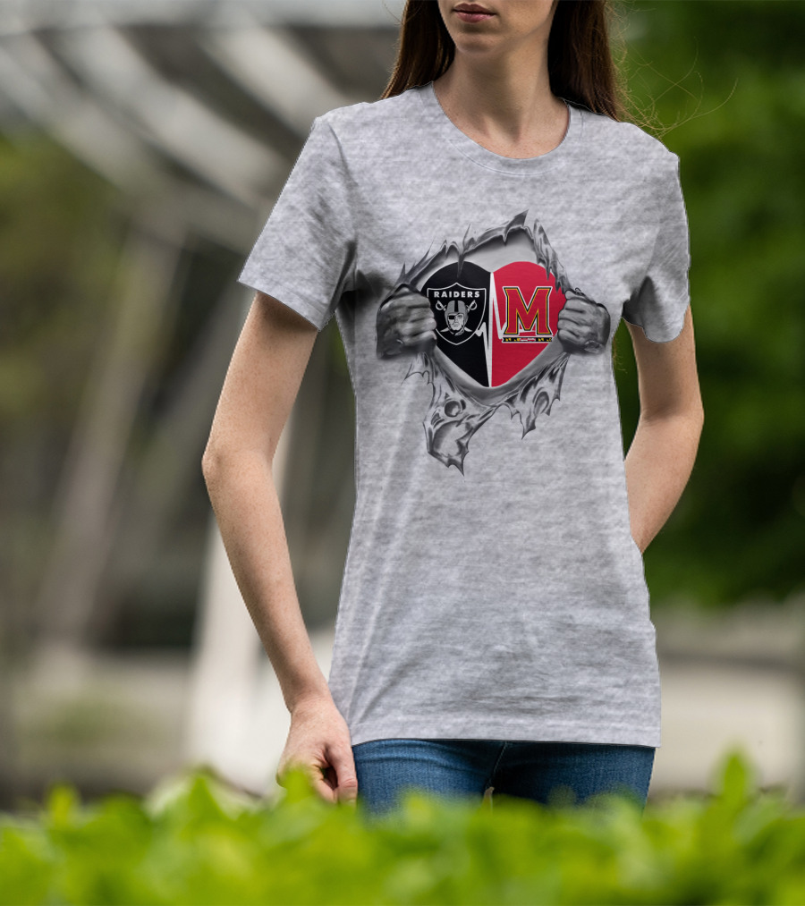 Raiders Maryland Heart Logo Dual Allegiance Nfl College Crossover T-Shirt