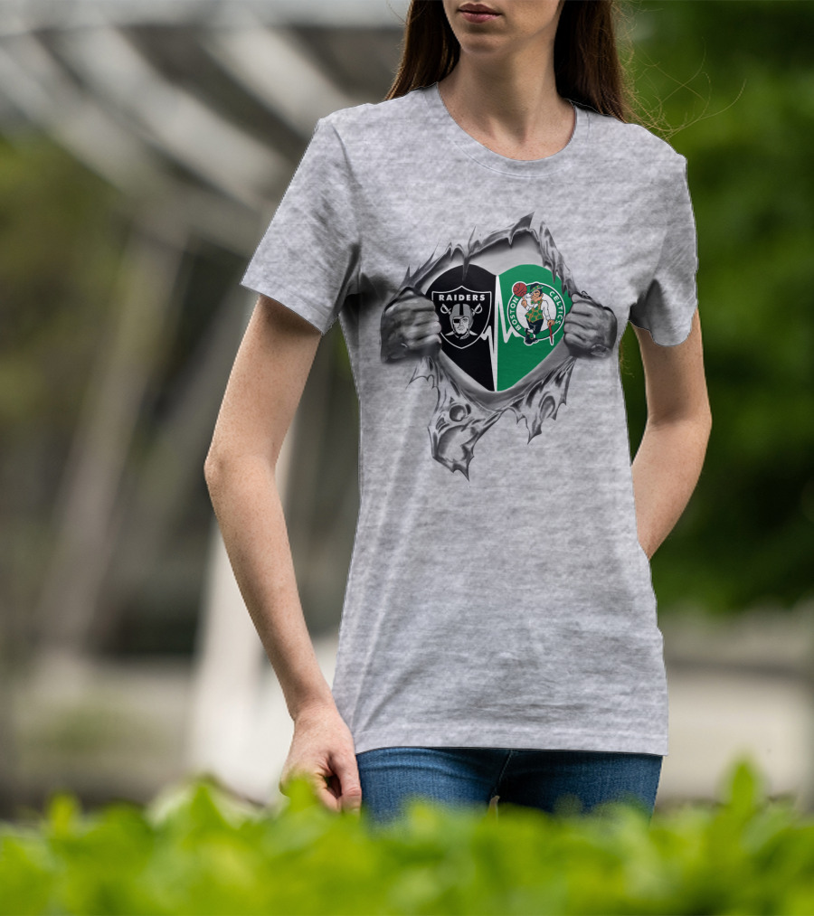 Raiders Celtics It's In My Heart Silver Tear T-Shirt