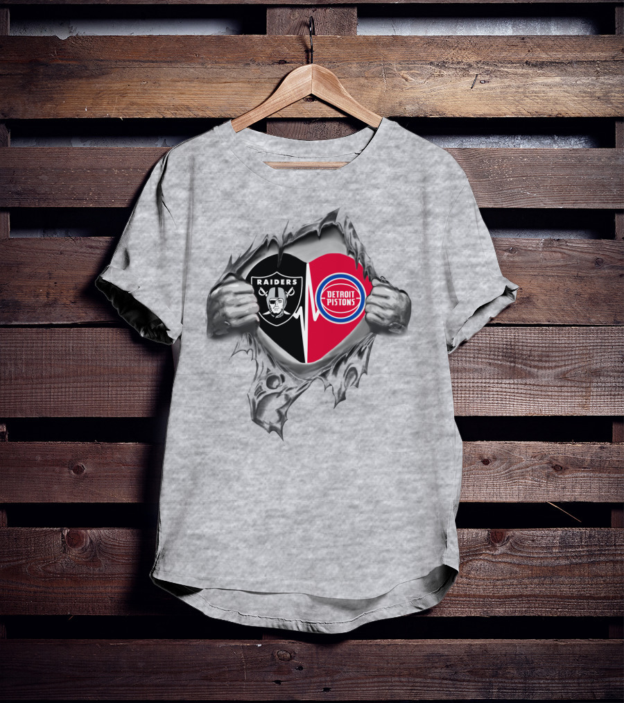 Raiders Detroit Pistons Heartbeat Fusion Fan Passion T-Shirt
