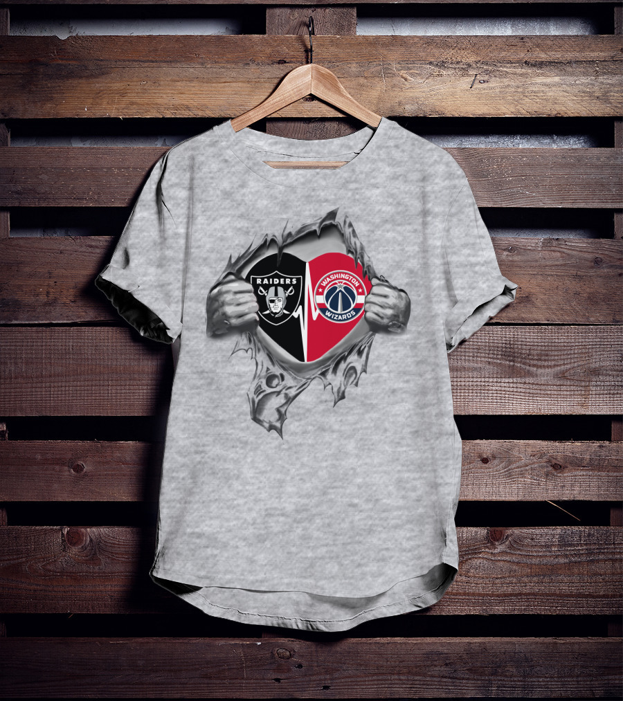 Raiders Washington Wizards Heartbeat Fan Passion Dual Logos T-Shirt