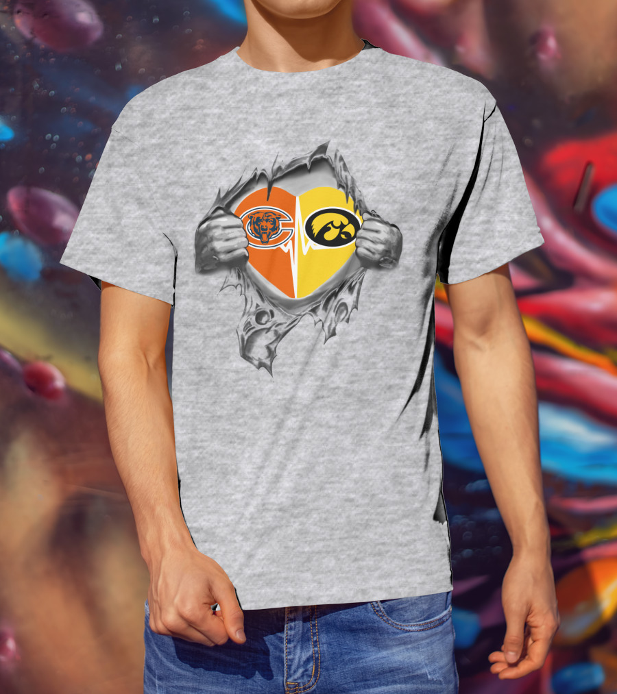 Bears Hawkeyes Heart Logo Dual Loyalty T-Shirt