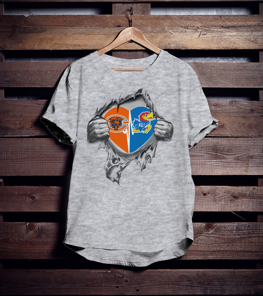 Bears Chicago Kansas Jayhawks Heart Logo Fan Pride Emotion T-Shirt