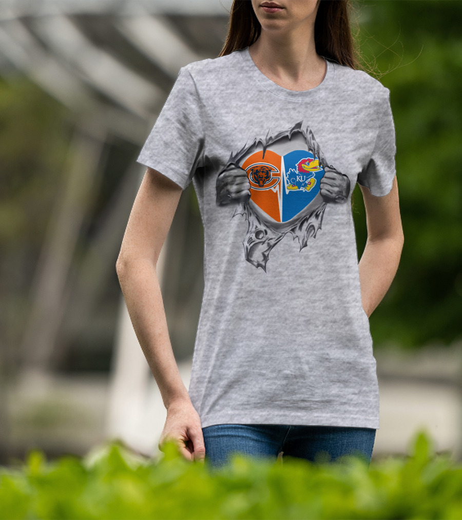 Bears Chicago Kansas Jayhawks Heart Logo Fan Pride Emotion T-Shirt