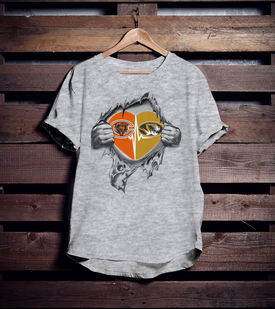 Bears Missouri Tigers Heart Logos United T-Shirt