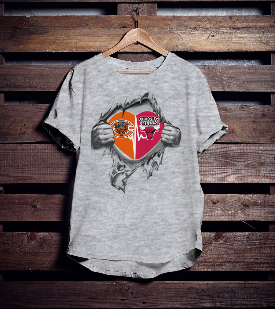 Chicago Bears And Bulls Heart Hands Tearaway T-Shirt