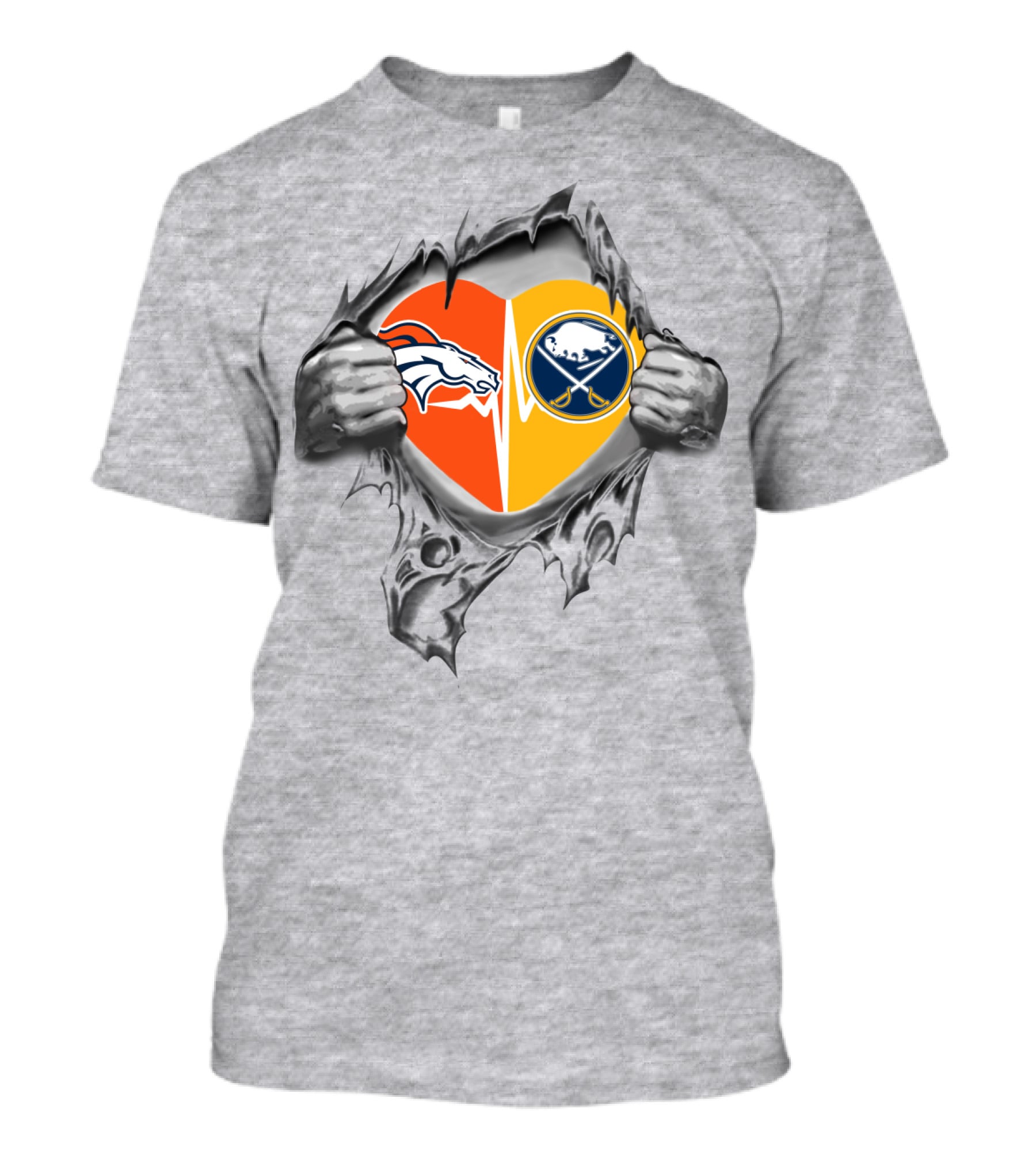 Broncos Sabres Heart Design Featuring Team T-Shirt