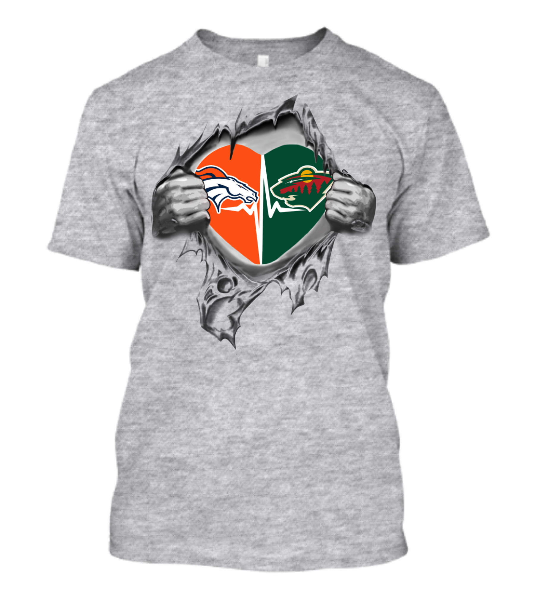 Broncos Wild Heart Minnesota Wild Dual Loyalty Sports Passion T-Shirt
