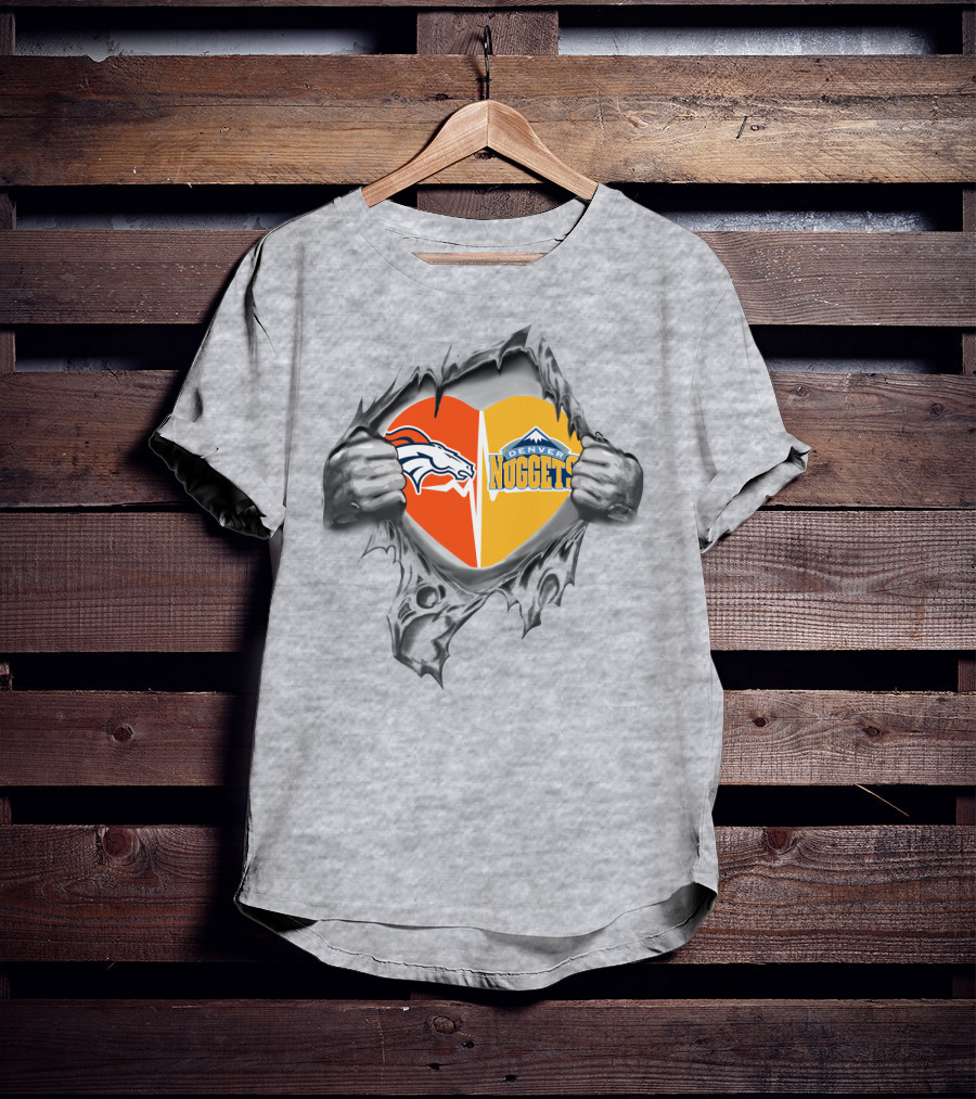 Broncos Nuggets Heart Denver Loyalty Nfl Nba Fan Pride T-Shirt