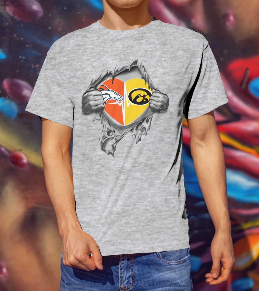 Broncos And Iowa Hawkeyes Heart T-Shirt